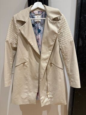 Ted Baker Cream Trench Coat with Quilted Shoulder Detail